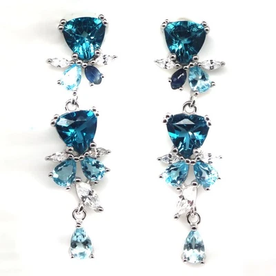 925 Silver London Blue - Sky Blue Topaz, Sapphire & Cubic Zirconia Earrings - Image 1 of 4