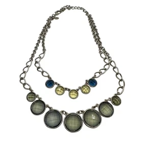 Chico's Necklace Jewlery Statement 19.5" Adjustable Silver Tone Green Blue Cryst - Picture 1 of 8