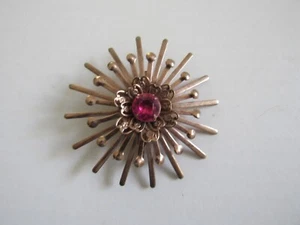 Unbranded Rose Gold Color Starburst Brooch / Pin w Pink Center Stone Vintage - Picture 1 of 6