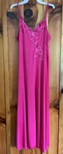 Vintage Shadowline Long Nightgown Spaghetti Straps Embroidered Pink Size Large