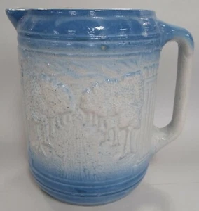 19th C. Blue & White Salt Glaze Stoneware Pitcher w/ Tree Lined Driveway Scene - Picture 1 of 7
