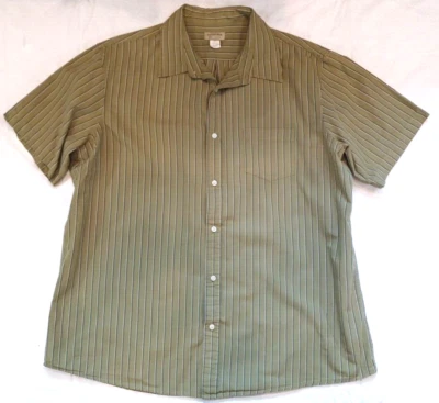 Sonoma 男式橄榄绿色尺寸 2XL 衬衫条纹纽扣前短袖棉质 — 第 1/4 张图片