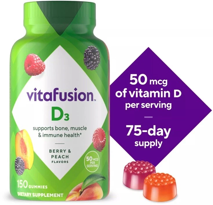 Vitafusion Vitamina D3 Vitaminas Gomosas Melocotón Mora Sabor Fresa 150 ct Foto 1 de 1
