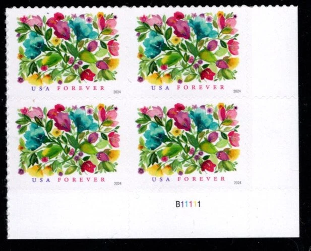 #5849  2024 Celebration  Blooms Plate Block/4  -  MNH - Image 1 of 1