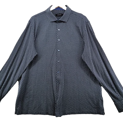 Bugatchi Uomo Men Size XXL Blue Geometric Jersey Cotton Flip Cuffs Casual Shirt - Image 1 of 4