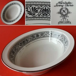 Noritake Ivory China PRELUDE 10" Oval Vegetable Bowl. Black Filigree w/Platinum - Picture 1 of 10