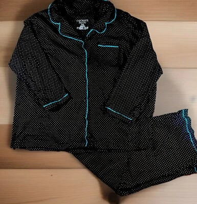 Conjunto de 2 pantalones de manga larga CACIQUE pijama para mujer talla 26/28 negro dorado micropunto Foto 1 de 4