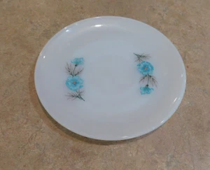 Vintage Fire King Bonnie Blue Floral Saucer Plate Teal Flowers MCM White - Picture 1 of 4