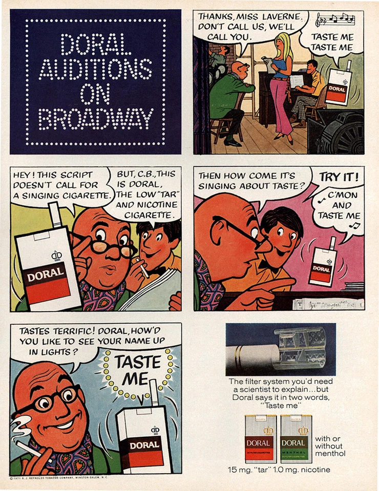 Doral Cigarettes 1971: Audiciones en Broadway anuncio impreso vintage Foto 1 de 1
