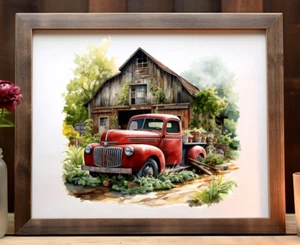Truck Wall Art Print, Old Red Tuck Wall Art Farmhouse Decor, Home Decor Print - Picture 1 of 2