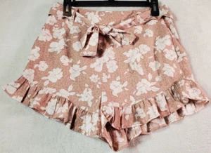 Paper Crane Shorts Womens Medium Blush Floral 100% Polyester Pockets Side Zipper - Picture 1 of 11
