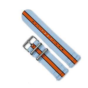 Two-Piece 22mm Gulf Racing Inspired Colors Strap Nylon Watch Band