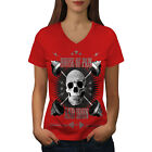 Wellcoda Skull Iron Pain Sport Womens V-Neck T-shirt, Gym Graphic Design Tee