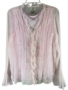 ICE Silk Top Sz L Beaded Sheer Sparkle Fairy Etheral Feminine Coquette Pink - Picture 1 of 11
