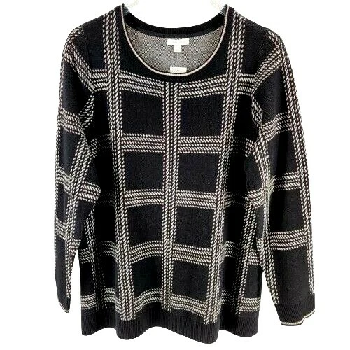 Charter Club Womens Black Plaid Metallic Shirt Sweater Top Plus 2x 7890