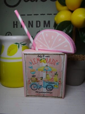 Letrero de limonada rosa bloque madera gruesa bandeja en niveles decoración del hogar estilo granja  Foto 1 de 4