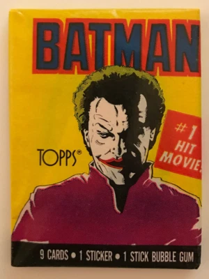 Tarjetas de Batman Topps 1989, 1 paquete de cera Joker sellado (1ª serie) de caja, 9 cartas Foto 1 de 2