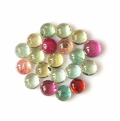 Multi Color Tourmaline Cabochon 4X4 mm Round Cut Natural Gemstone 20 Pieces Lot - Image 1 of 4