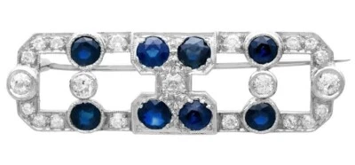 0.80ct Natural Round Diamond Sapphire 14k White Gold Anniversary Brooch Pin - Image 1 of 4