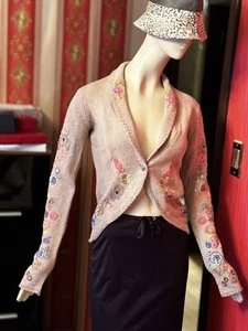 American Retro Paris Embroidered Knit Cardigan Jacket 2 - Picture 1 of 18