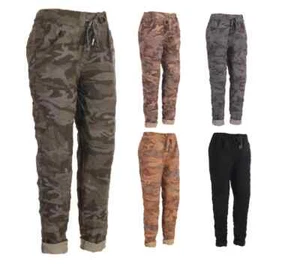 Italian Stretch Camo Pants, Made in Italy Camouflage Print Cotton Magic Trousers - Picture 1 of 11