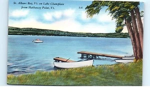 Lot of 2 Unused Linen Postcards Lake Champlain Vermont VT Rock Island Hathaway - Picture 1 of 1