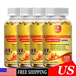 Organic Ashwagandha Capsules 5000mg 120 Capsules with Black Pepper Root Powder - Picture 1 of 12