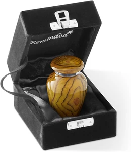 Small Cremation Memorial Urn for Human Ashes, Teak Wood Grain Miniature Keepsake - Picture 1 of 7