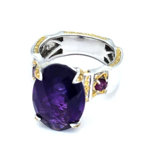 Michael Valitutti Amethyst Gemstone Palladium Sterling 925 Ring Size 9 Statement - Picture 1 of 9