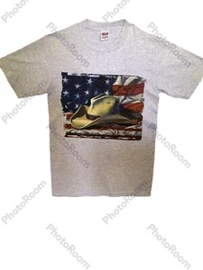 Anvil Tee Shirt Unisex Cowboy Hat /US Flag Graphic Sz Small Grey/Multi Cotton - Picture 1 of 5
