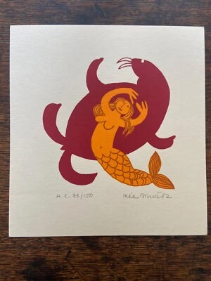 RIE MUNOZ Sirena y el sello impresión original firmada OBRA DE ARTE INUIT DE ALASKA Foto 1 de 4
