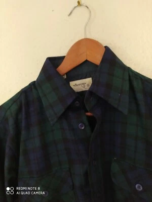 Vintage ARROW Blackwatch Tartan Plaid Shirt Jacket Pocket Small S Wool Nylon - Image 1 of 4