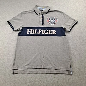 Tommy Hilfiger Shirt Men Medium Gray Spellout Flag Logo Academia American Flag - Picture 1 of 9