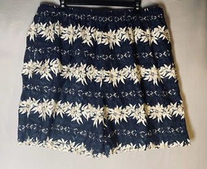 Caribbean Swimwear Tropical Board Shorts Mens XXL Navy White Floral Hawaiian - Picture 1 of 11