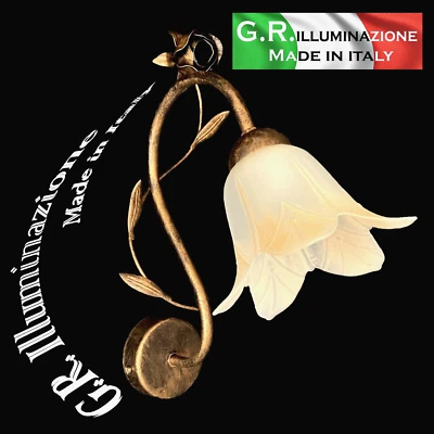 Wandlampe klassisch Wandlleuchte Rost Gold 1 Licht mit Strohglas Lampe DINA - Bild 1 von 4