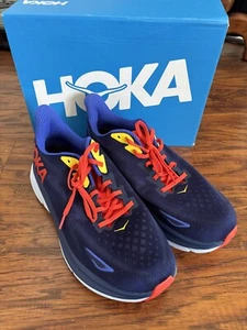 HOKA One One Men's Clifton 9 Blue/Red Running Shoes Sneakers, Size 11 (2E) - Picture 1 of 5