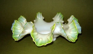 ANTIQUE 19c OLD ART NOUVEAU MILK VASELINE  RUFFLED GLASS CANDY BRIDES BOWL - 7" - Picture 1 of 10