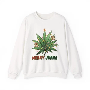 Merry Juana Sweatshirt Weed Leaf Sweater Cannabis Christmas Stoner Funny 420 - Picture 1 of 17