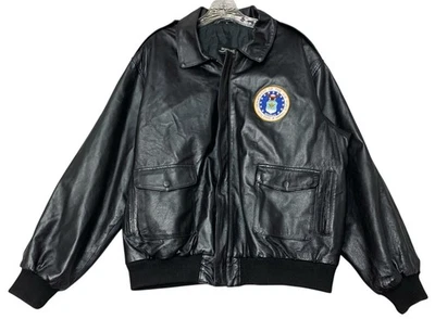 Vintage Burk's Bay Black Leather Bomber Jacket Dept of Air Force Patch Mens XL - Image 1 of 4