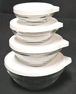 Pampered Chef NESTING GLASS PINCH BOWL Set Of 4 With Lids GUC Fast Shipping - Bild 1 von 10