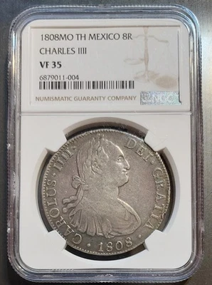 Mexico City Mint 1808 Mo-TH 8 Reales NGC VF35 Nice Full Grade Coin Charles IIII - Image 1 of 3