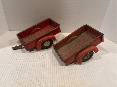 Vintage Tru-Scale International Utility Trailer Toy Red Pressed Steel Lot Of 2 - Image 1 of 4