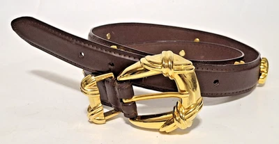 Vintage 90's Lady Captiva Leather Belt Gold Buckle Knot Design Brown L - Image 1 of 4