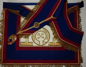 FINE MASONIC MARK PROVINCIAL FREEMASONRY REGALIA APRON COLLAR & JEWEL SET - Picture 1 of 5