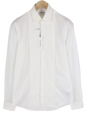 Calvin Klein Evening Tuxedo Slim Uomo Camicia Formale 38 M Bianco Plissettato - Immagine 1 di 4