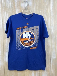 New York Islanders Shirt Mens M Blue Majestic Graphic Tee NHL Hockey Team NWT - Picture 1 of 9