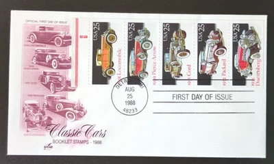 25 c Classic Cars, Booklet Pane # 2385a 1988 FDC Artcraft - Image 1 of 2