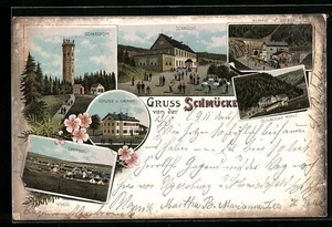 Lithographie Oberhof, Schloss, Ortsansicht, Bahnhof, Gasthof Schmücke, Schneeko  - Picture 1 of 2