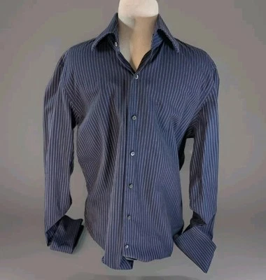 Banana Republic French Cuff Shirt 15-15.5 Blue With Blue Strip Made in Turkey    - Image 1 of 4