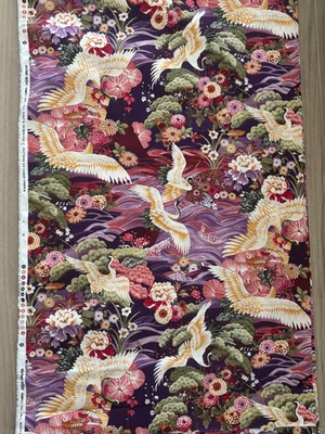 4 yardas ~ Tela "grúas" Michael Miller ~ Japonés/Asiático/Pájaro/Floral ~ Púrpura ~ C0060 Foto 1 de 3